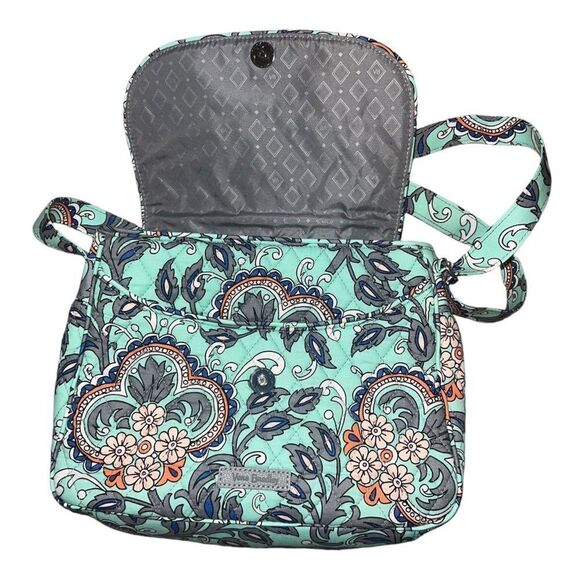 Vera Bradley Fan Flowers Medium Flap Crossbody Green Bag EUC - Picture 3 of 5